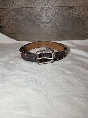 Ariat Brown Studded Leather Belt with Silver Buckle Sz 34